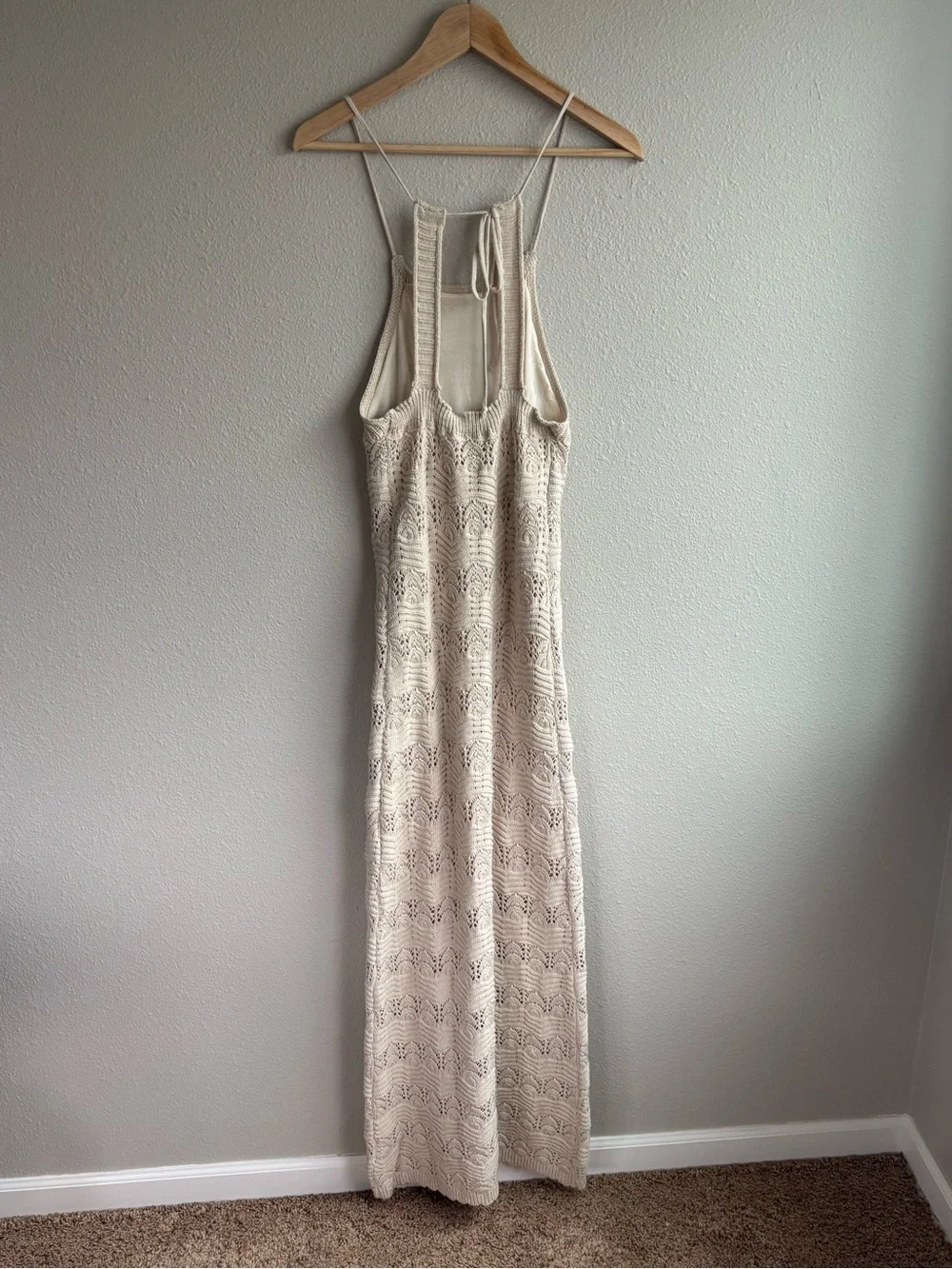 Boho Crochet Halter Maxi Dress in Cream - Picture 5 of 9